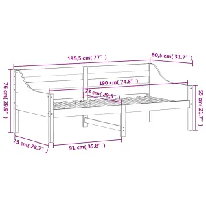 Berkfield Day Bed without Mattress Wax Brown 75x190 cm Small Single Solid Wood Pine