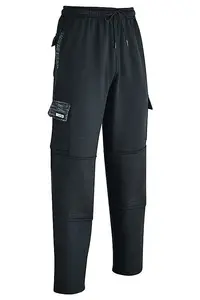 MS9 Mens Cargo Combat Fleece Trouser Work Tracksuit Jogging Bottoms Pants H20, Black - XL