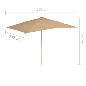 Berkfield Outdoor Parasol with Wooden Pole 200x300 cm Taupe