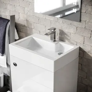 Nes Home 500mm Gloss White Two-In-One Combined Wash Basin & Rimless Toilet Space Save