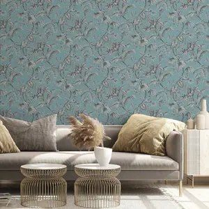 Paste the Wall Soft Teal and Black Botanical Wallpaper