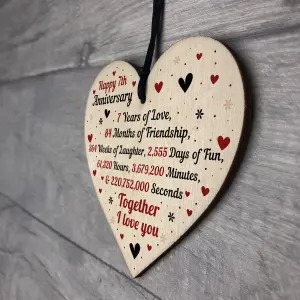 Red Ocean 7th Wedding Anniversary Gift For Him Her Wood Heart Keepsake Husband Wife Boyfriend Girlfriend