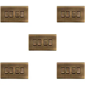 5 PACK 4 Gang Quad Light Switch SCREWLESS ANTIQUE BRASS 2 Way 10A Slim Rocker