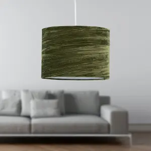 First Choice Lighting Set of 2 Green Crushed Velvet 25cm Pendant Lightshades