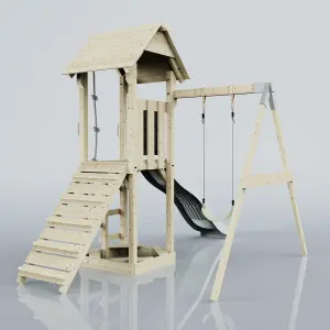 PolarPlay Tower Kids Wooden Climbing Frame with Swing and Slide - Swing Destin Mist