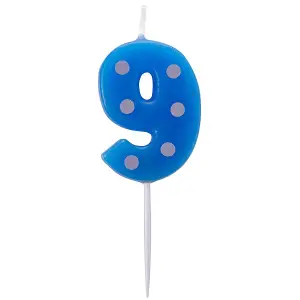 Amscan Number Candle 9 - Blue/White (7.6cm)