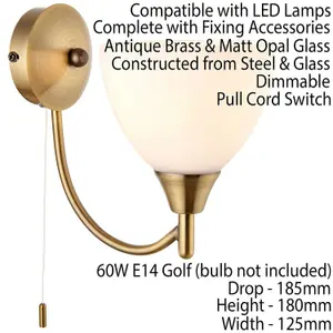 2 PACK Dimmable LED Wall Light Antique Brass & Frosted Glass Shade Curved Lamp