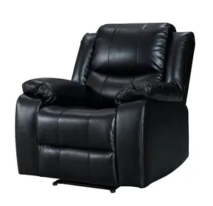 Recliner Manual Chair in Black Faux Leather