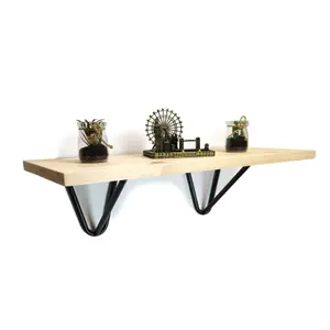 Solid Pine Rustical Shelf Primed Black Hairpin Bracket Style 25x90cm