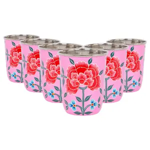 BillyCan Hand-Painted Picnic Cups - 300ml - Raspberry Peony - Pack of 6