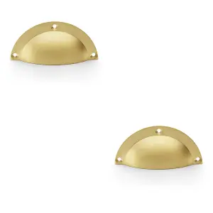 2 PACK - Half Moon Cup Handle - Satin Brass - 86mm Centres Solid Brass Shaker Drawer Pull