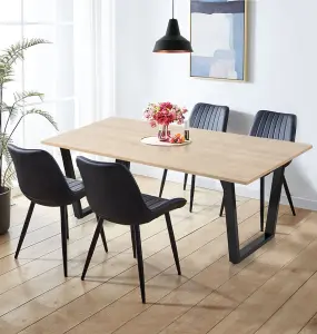 Hallowood Furniture Dudley Dining Table 1.8m with 4 Black Bonded Leather Chairs