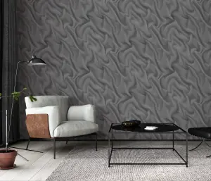 Glamourous Silk Design with and Satin Finish Mural in Charcoal