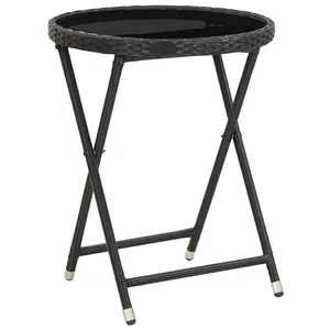 Berkfield Tea Table Black 60 cm Poly Rattan and Tempered Glass