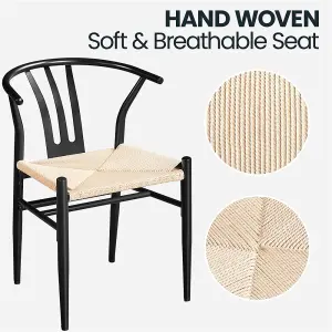 Yaheetech Black Set of 2 Weave Dining Chair Accent Chair with Open Backrest