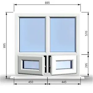 895mm (W) x 895mm (H) PVCu StormProof Casement Window - 2 Bottom Opening Windows - Toughened Safety Glass - White