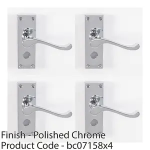 4 PACK - Victorian Scroll Bathroom Latch Door Handle - Polished Chrome Lever on Backplate