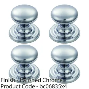 4 PACK - Tiered Mushroom Cupboard Door Knob 25mm Diameter Polished Chrome Cabinet Handle