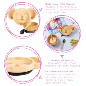 Tiny Dining 4pc Koala Bamboo Suction Baby Feeding Set - Pastel Pink