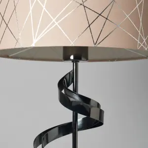 Litecraft Spiral Black Table Lamp with Mocha and Silver Shade