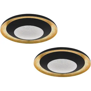 2 PACK Wall Flush Ceiling Light Black Gold Transparent Plastic & Granille LED