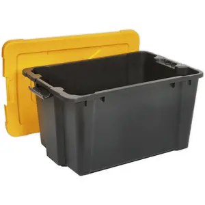 54L Stackable Storage Container with Lid - Durable Black Warehouse Bin 600x400x335mm