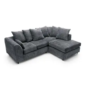 Harriet Crushed Chenille Right Facing Corner Sofa in Dark Grey