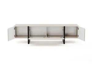 TV Cabinet Beige Black Entertainment Unit 160cm Stand Handleless Cashmere Modern Kiznie