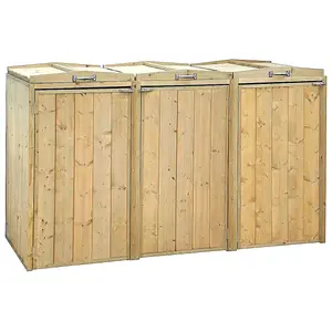 Charles Bentley Premium FSC Spruce Triple Bin Store Wheelie Bin Storage Unit