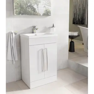 515mm Single Bathroom Vanity with Semi-Recessed Ceramic Basin Gloss white