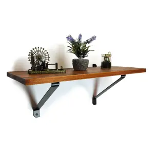 Solid Pine Rustical Shelf Dark Oak with Black GALA Bracket 25x120cm