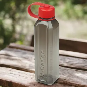 URBNLIVING 800ml Black Reusable Water Drinking Sports Bottle Container Flask with Red Leakproof Lid