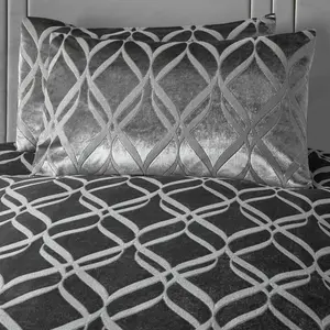 Velvet Geometric Shapes Duvet Cover Set with Pillowcases Slate / Super King - 2 Standard Pillowcases