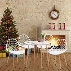 Dining Chair Plastic Seat with Sturdy Metal Legs (Set of 4) White/Natural