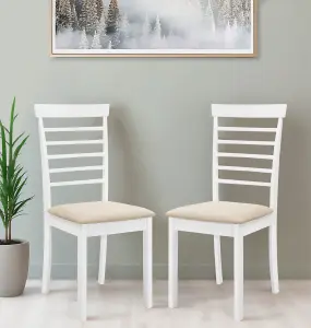 Hallowood Furniture Ledbury Wooden Chair with Fabric Seat Pad in White Painted Finish (Pair)