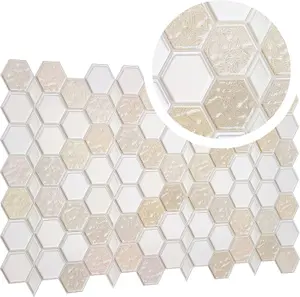 3D Wall Panels with Glitter Effect - Set of 6 sheets cover 40.26ft²(3.7m²) Honeycomb Hexagon Wall Panelling in Beige Cream Caramel