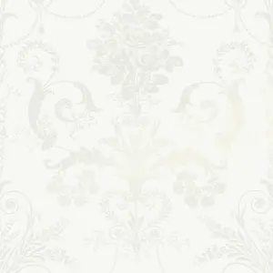 Laura Ashley Josette White Damask Smooth Wallpaper Sample