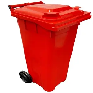 Large 240 Litre Red Coloured Outdoor Council Wheelie Bins Complete With Lid And Wheels