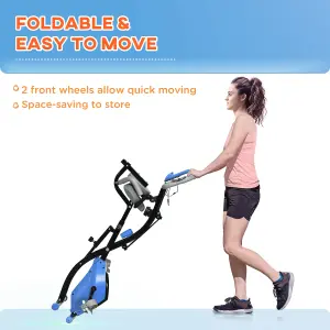 HOMCOM 2-In-1 Folding Exercise Bike with 8-Level Magnetic Resistance Blue