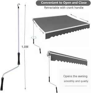 2.5M x 2M Retractable Awning, Manual Awnings for Patio Sun Shade Shelter, Grey