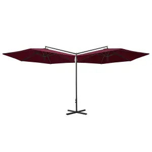 Berkfield Double Parasol with Steel Pole Bordeaux Red 600 cm