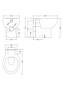 Contemporary Bathroom Back to Wall Toilet Pan  , 410mm x 355mm, White