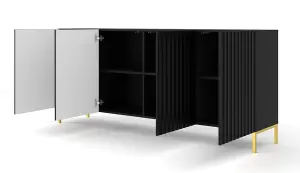 Sleek Black Wave Sideboard Cabinet with Gold Legs (W)200cm (H)87cm (D)42cm - Contemporary & Luxurious