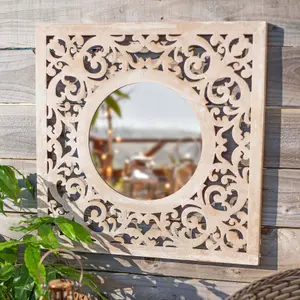 La Hacienda Aston & Wold Antique White Square Framed Garden mirror 600mm x 600mm