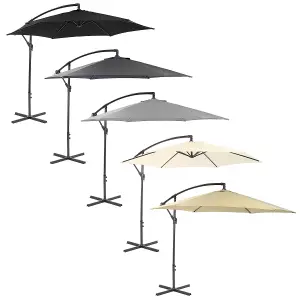 Charles Bentley 3m Hanging Banana Cantilever Garden Umbrella - Light Grey