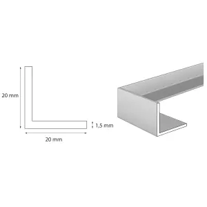 nielsen Aluminium L-Shaped Angle Profile Natural Mill Finish 2000x20x20mm, Thickness: 1.5mm, Length: 2m