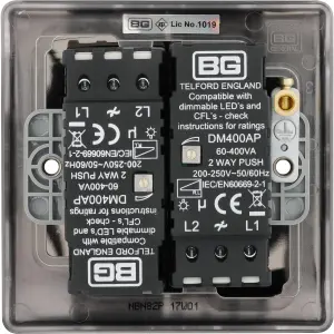 BG Raised slim Black Nickel effect 2 gang profile Double 200W Dimmer switch