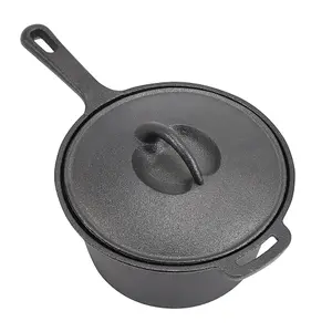 Black Cast Iron Round Sauce Pan with Double Handles for Kitchen