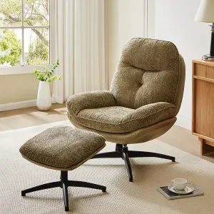 Green Chenille Lounge Chair with Footstool