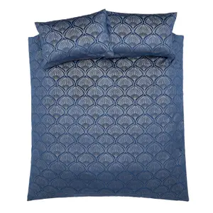 Catherine Lansfield Bedding Art Deco Pearl Embellished Duvet Cover Set with Pillowcases Navy Blue